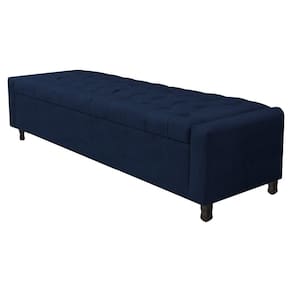 Calçadeira Baú Queen Everest P02 160cm Para Cama Box Suede - Doce Sonho Móveis Azul Marinho