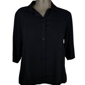 Camisete 3/4 Cores Lisas Preto Viscose 100% Plus