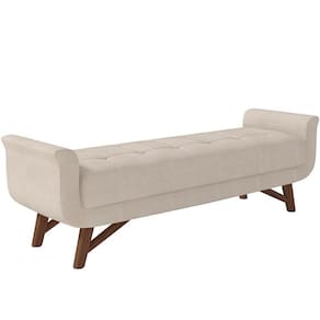 Puff Recamier Decorativo Com Pés Em Madeira 195 Cm Itália P05 Linho Creme - Lyam Decor