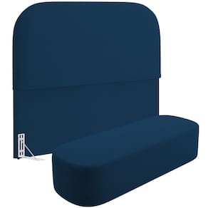 Cabeceira Cama Box King 195cm Lanna Com Puff Recamier Doha W01 Suede Azul Marinho - Lyam Decor