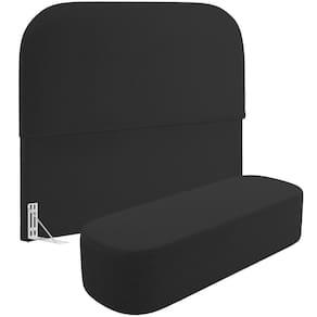 Cabeceira Cama Box Casal 140cm Lanna Com Puff Recamier Doha W01 Bouclê Preto - Lyam Decor