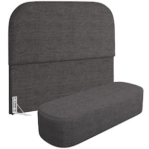 Cabeceira Cama Box Queen 160cm Lanna Com Puff Recamier Doha W01 Linho Cinza Escuro - Lyam Decor