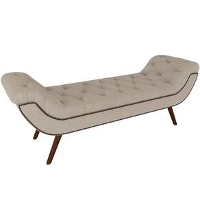 Puff Recamier Decorativo Com Tachas 160 Cm Santorini P05 Linho Creme - Lyam Decor