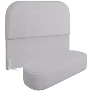 Cabeceira Cama Box Casal 140cm Lanna Com Puff Recamier Doha W01 Linho Cinza - Lyam Decor