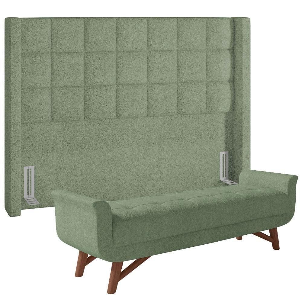 Kit Cabeceira Cama Box Paris 140cm Com Puff Recamier Itália P05 Bouclê Oliva