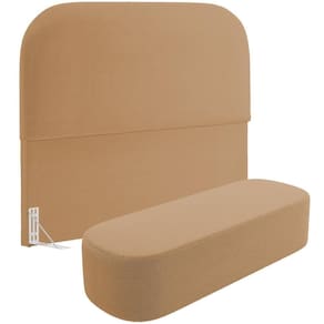 Cabeceira Cama Box King 195cm Lanna Com Puff Recamier Doha W01 Bouclê Mostarda - Lyam Decor