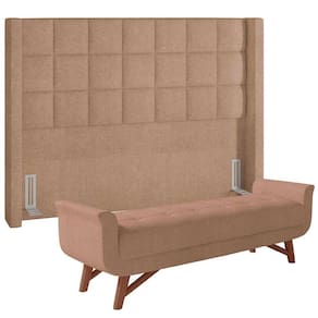 Kit Cabeceira Cama Box Paris 140cm Com Puff Recamier Itália P05 Bouclê Bege