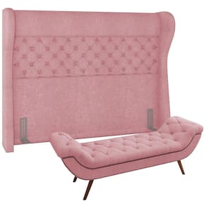 Kit Cabeceira Cama Box Casal 140cm Madrid Com Puff Recamier Santorini Bouclê Rosê