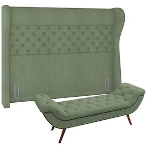 Kit Cabeceira Cama Box Casal 140 Cm Madrid Com Puff Recamier Santorini P05 Bouclê Oliva Lyam Decor