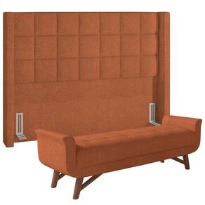Kit Cabeceira Cama Box Paris 195cm Com Puff Recamier Itália P05 Bouclê Terracota