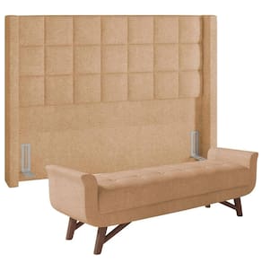 Kit Cabeceira Cama Box Paris 160cm Com Puff Recamier Itália P05 Bouclê Mostarda