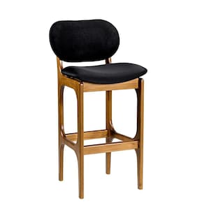 Banqueta Alta Madeira Maciça Soshoku Suede Preto/Imbuia