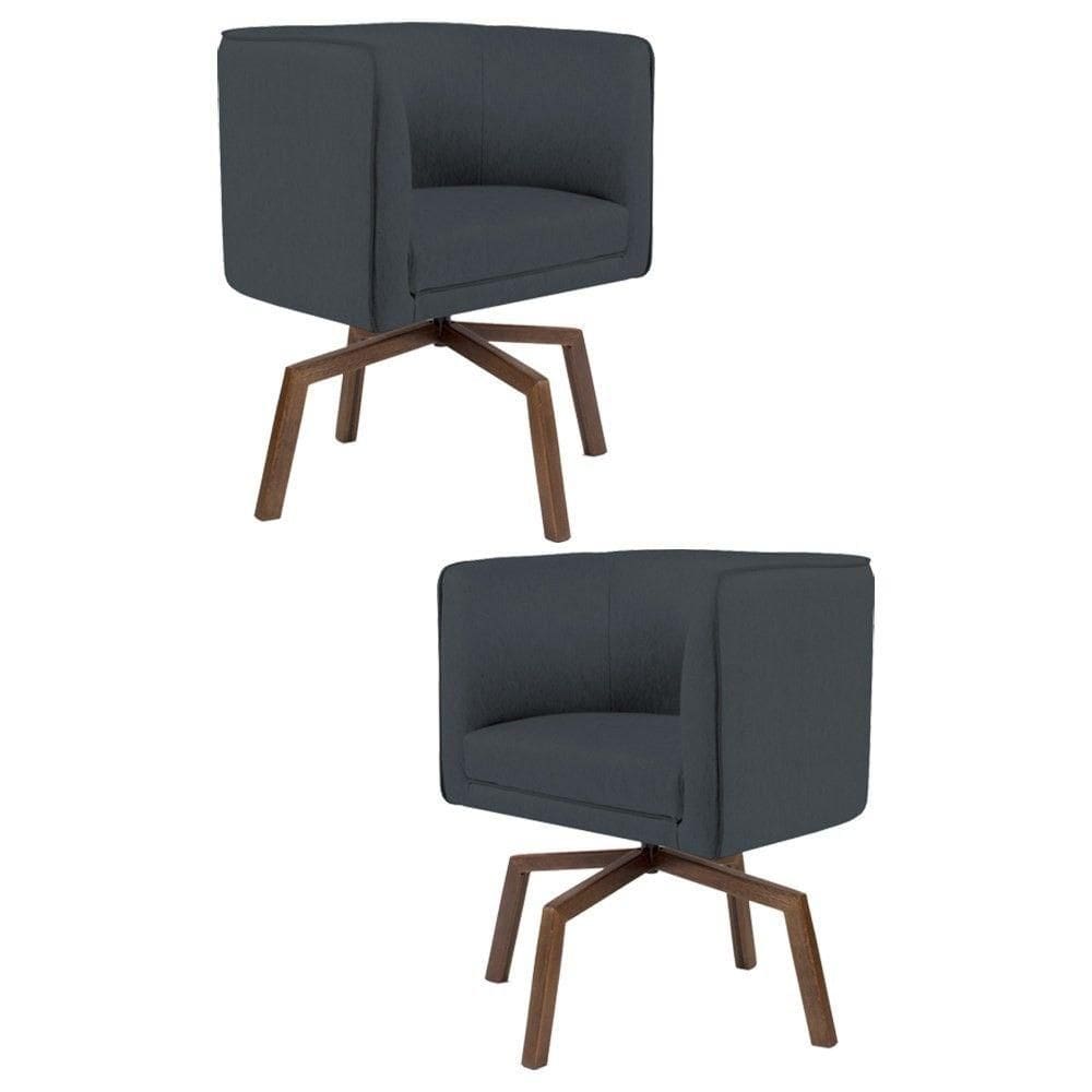 2 Poltronas Ka Madeira Betina B317 Veludo Cinza