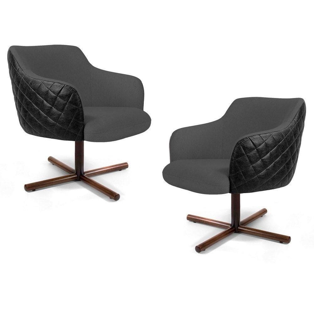 02 Poltronas Jade Xis C-416 Corano Tressê Linho Cinza Escuro