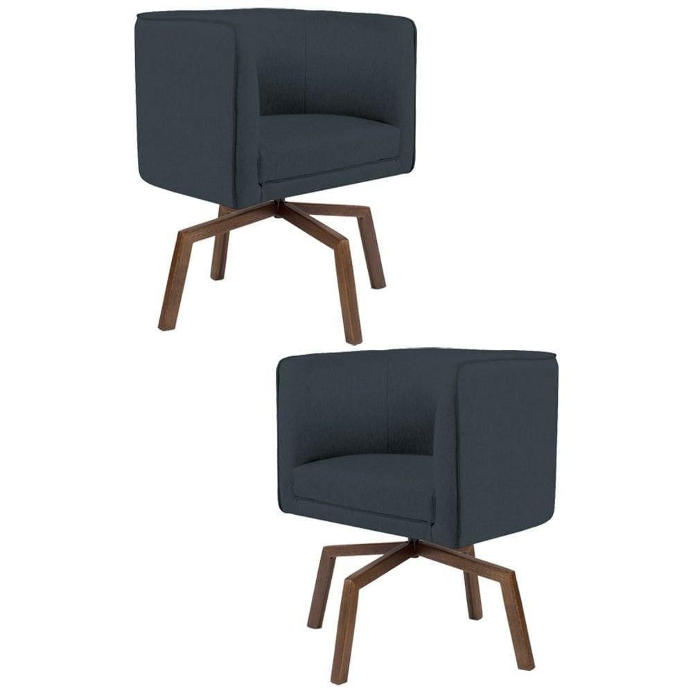 2 Poltronas Ka Madeira Betina C465 Linho Chumbo