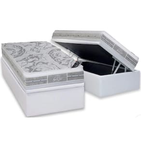 Cama Box Baú Solteiro: Colchão Molas Ensacadas Látex Plush + Base Crc Courano White
