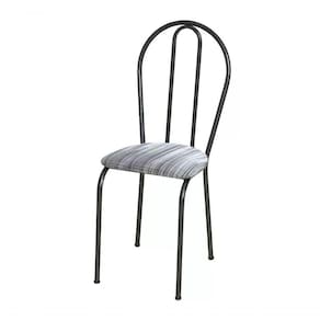 Cadeira Tubular Cromo Preto 004 Assento Linho Linho