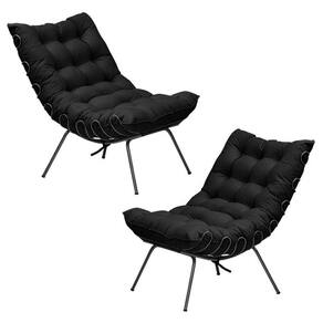 2 Poltronas Sala de estar Abel Base de Ferro Preto Veludo Preto