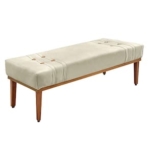 Recamier Decorativo 160cm Veludo Pés De Madeira Bege