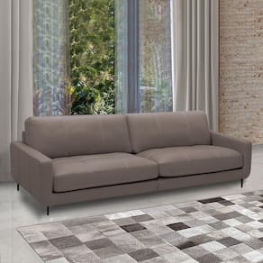 Sofá Decorativo Isaac 4 Lugares Sala De Estar 270cm Pés Em Aço Couro Avelã