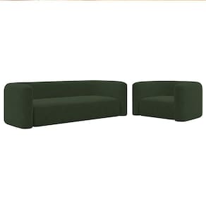 Kit Sofá 3 Lugares 200cm E Poltrona Orgânica Luxo Recepção Melina Linho Verde