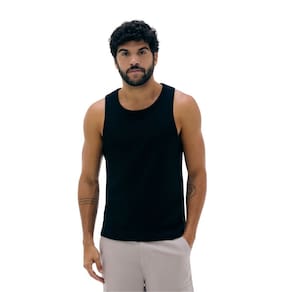 Regata Canelada Hering Preta Masculina Slim