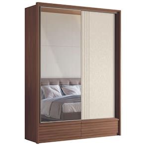 Roupeiro 2 Portas Ripado Com Espelho Flex Lens Jatoba Areia