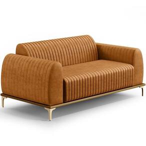 Sofá 3 Lugares Molino 210cm D02 Base Castanho Pés D`ouro Couríssimo Whisky B-90