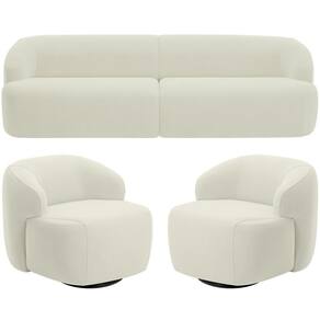 Sofá 3 Lugares Curvo Orgânico Com 02 Poltronas Living 250cm Barolo L06 Veludo Bege