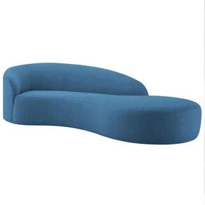 Divã Recamier Orgânico França 180cm Lado Direito Linho Adj Decor Azul Royal