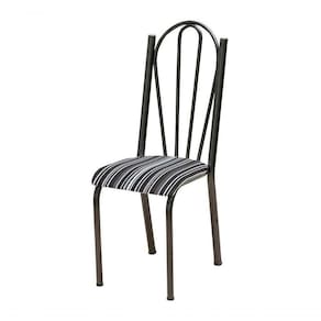 Cadeira Tubular Cromo Preto 021 Assento Preto Listrado