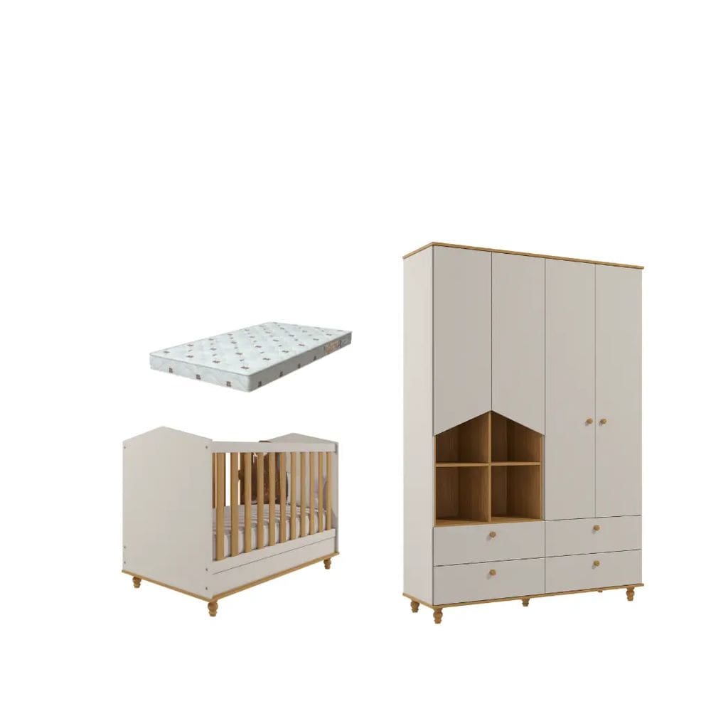 Quarto Bebe Berço Guarda Roupa MDF Dorabelly Sinha Colchão