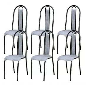 Kit 06 Cadeiras Tubular Cromo Preto 058 Assento Grafiato Gra