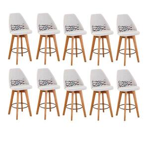 Kit 10 Banquetas Bege Claro E Almofada Linhas Coloridas