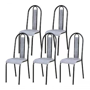 Kit 05 Cadeiras Tubular Cromo Preto 058 Assento Grafiato Gra