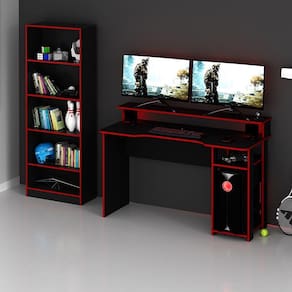 Mesa E Armário Para Escritório Cool Mdp Preto/Vermelho