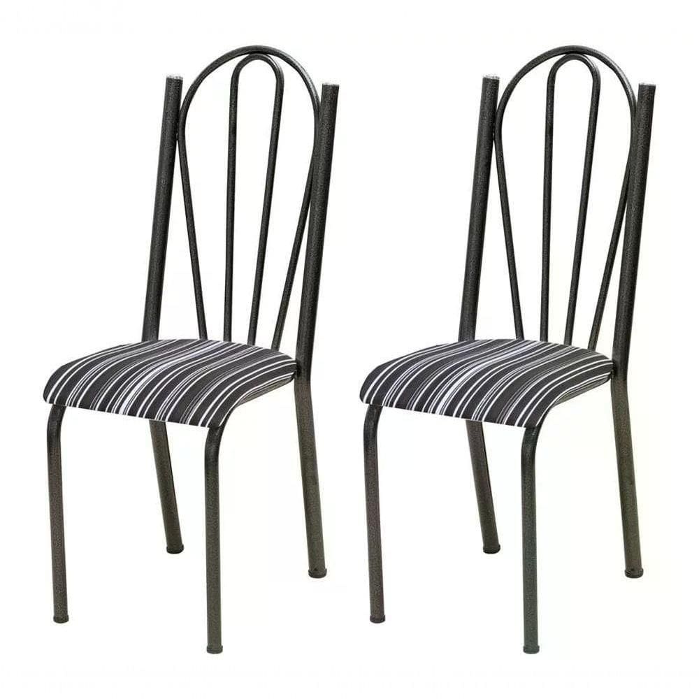 Kit 02 Cadeiras Tubular Cromo Preto 021 Assento Preto Listra