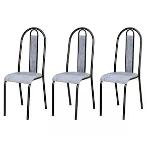 Kit 03 Cadeiras Tubular Cromo Preto 058 Assento Grafiato Gra