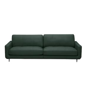 Sofá Decorativo Isaac 3 Lugares Sala De Estar 240cm Pés Em Aço Couro Verde Musgo