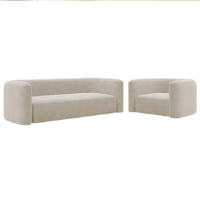 Kit Sofá 3 Lugares 180cm E Poltrona Orgânica Luxo Recepção Melina Linho Suede Bege