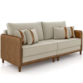 Sofá 3 Lugares Living 252cm Asbury K01 Veludo Bege Couríssimo Camel - Lyam Decor