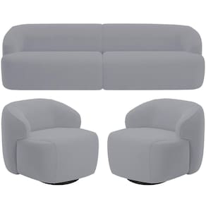Sofá 4 Lugares Curvo Orgânico Com 02 Poltronas Living 280cm Barolo L06 Veludo Cinza