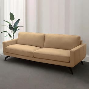 Sofá Decorativo Thalia 3 Lugares Sala De Estar 240cm Pés Em Aço Couro Nude G88 - Gran Belo