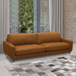 Sofá Decorativo Isaac 4 Lugares Sala De Estar 270cm Pés Em Aço Couro Caramelo