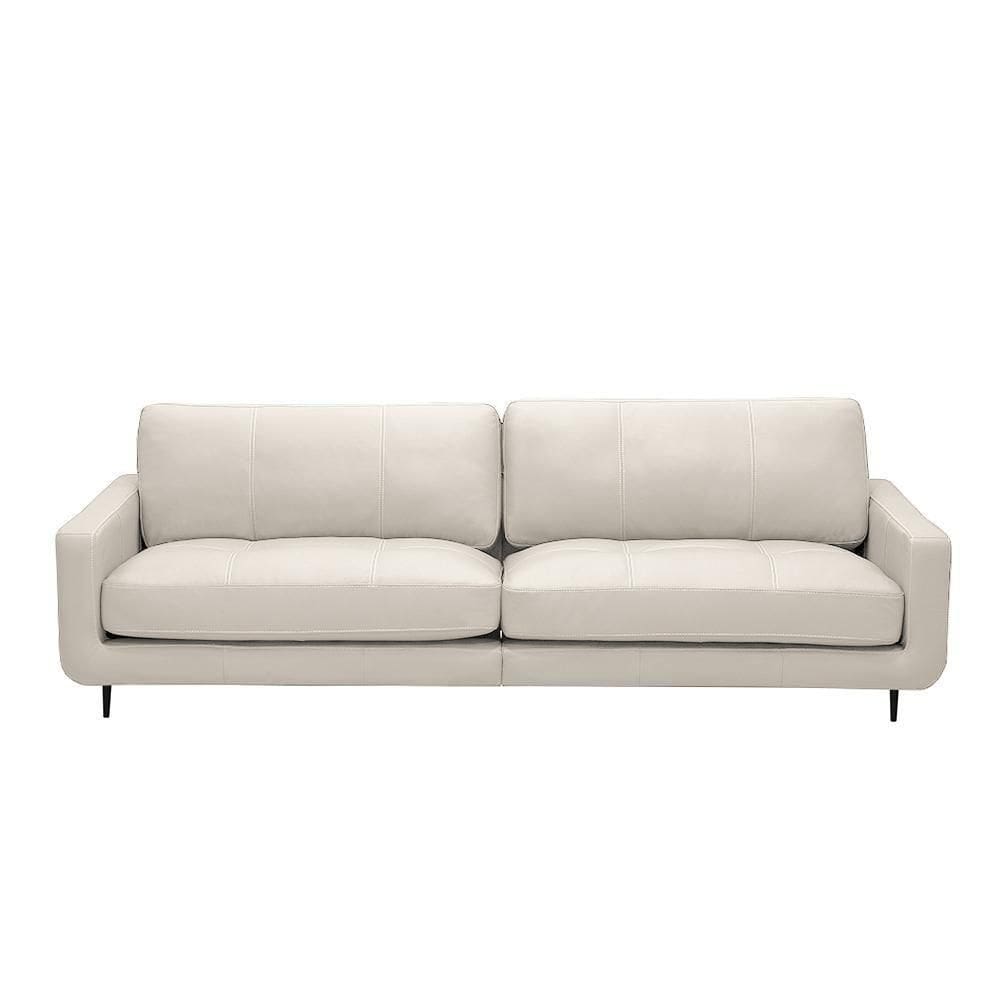 Sofá Decorativo Isaac 3 Lugares Sala De Estar 210cm Pés Em Aço Couro Off White