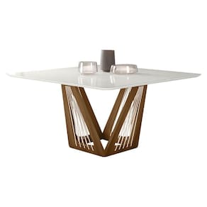 Mesa De Jantar Áustria C03 150X150cm Laca Off White/Caramelo