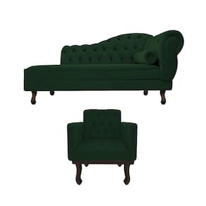 Kit Diva Recamier Diana 120cm Lado Esquerdo E 1 Poltrona Classic Suede Verde