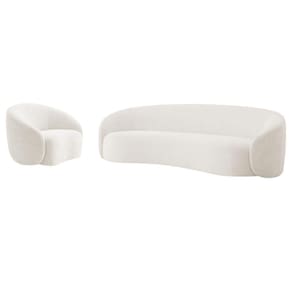 Kit Sofá 3 Lugares 180cm E Poltrona Orgânica Luxo Recepção Amore Bouclé Branco