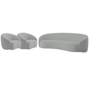Kit Sofá 3 Lugares 200cm E 2 Poltronas Orgânica Luxo Recepção Amore Bouclé Cinza
