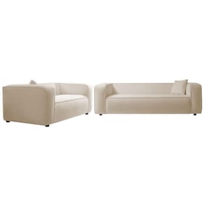 Kit Sofá 3 Lugares 180cm E Poltrona Decorativa Escritório Orgânico Cecília Linho Adj Decor Bege